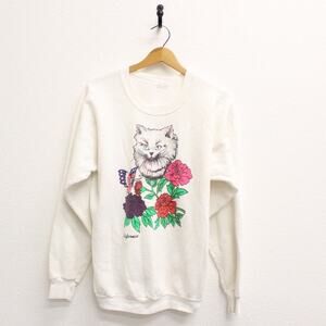 Vintage Kitty Cat in Garden California Sweatshirt XL